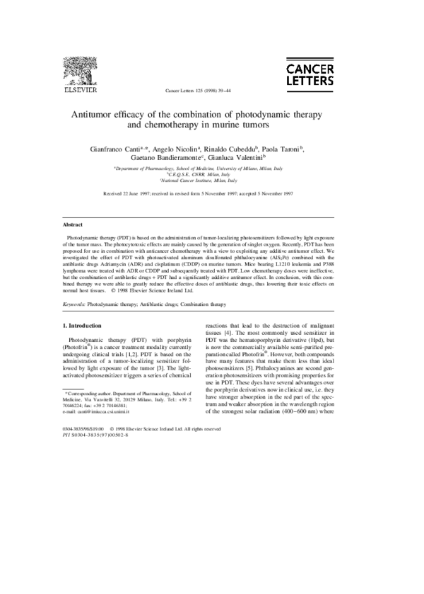 (PDF) Antitumor efficacy of the combination of photodynamic therapy and ...