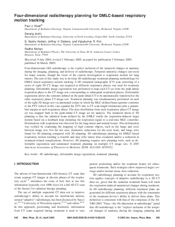 (PDF) Four-dimensional radiotherapy planning for DMLC-based respiratory ...
