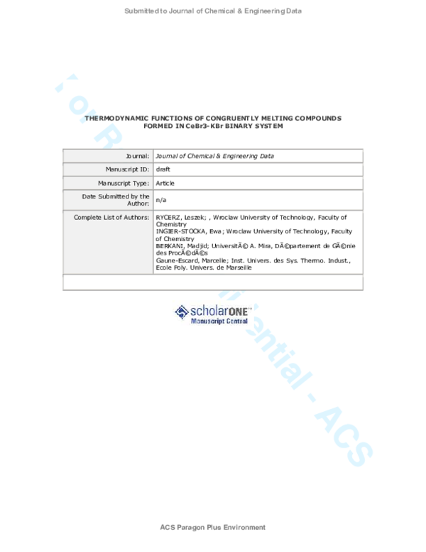 (PDF) THERMODYNAMIC FUNCTIONS OF CONGRUENTLY MELTING COMPOUNDS FORMED ...