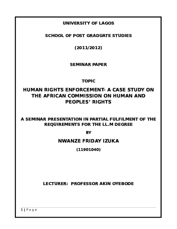 (DOC) HUMAN RIGHTS ENFORCEMENT-A CASE STUDY ON THE AFRICAN COMMISSION ...