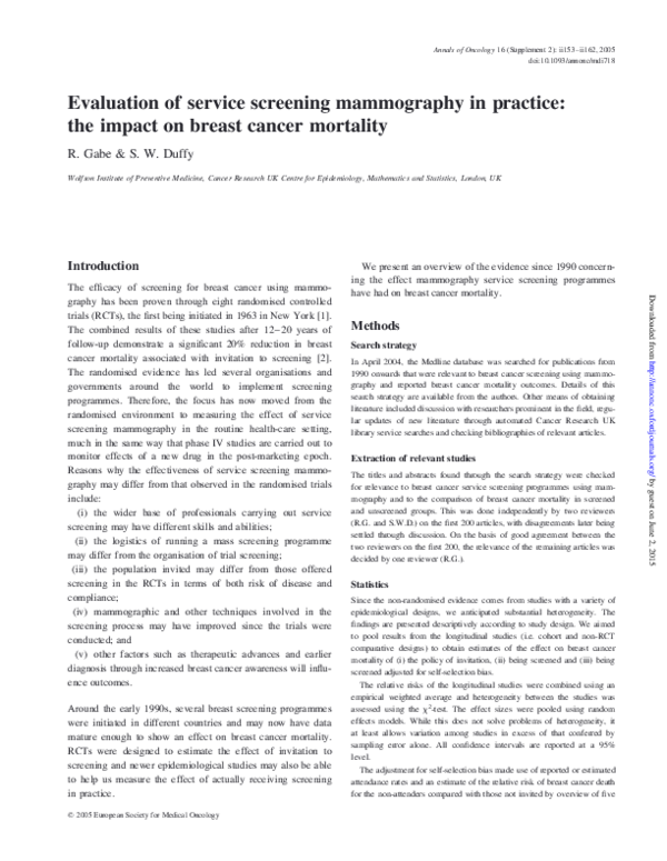 (PDF) Breast cancer: Evaluation of service screening mammography in ...