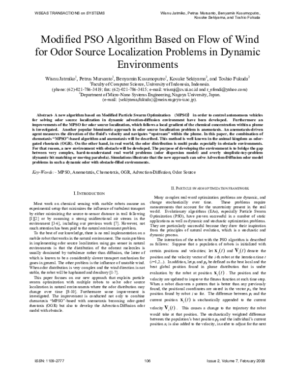(PDF) Modified PSO algorithm based on flow of wind for odor source ...