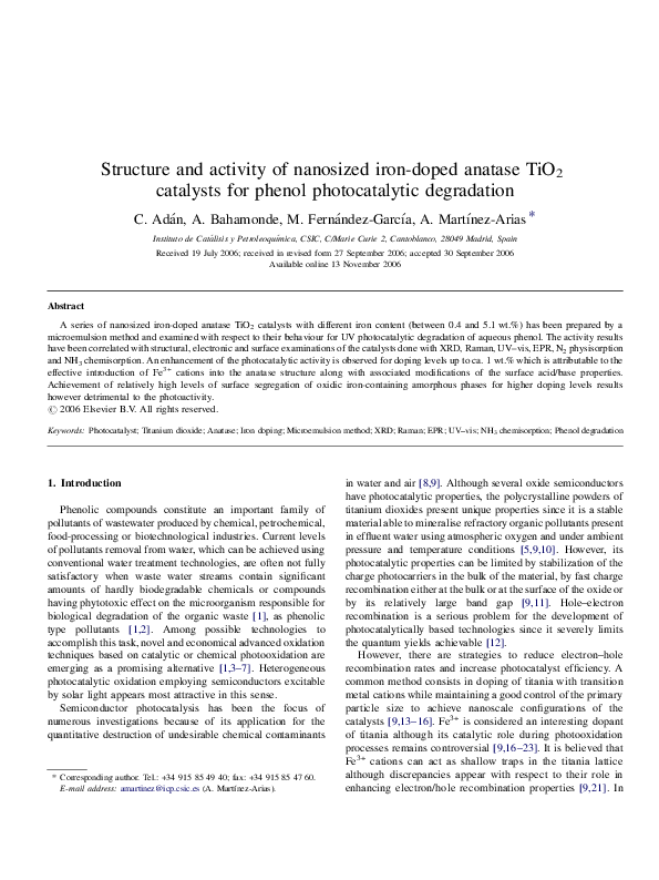 (PDF) Structure and activity of nanosized iron-doped anatase TiO 2 ...