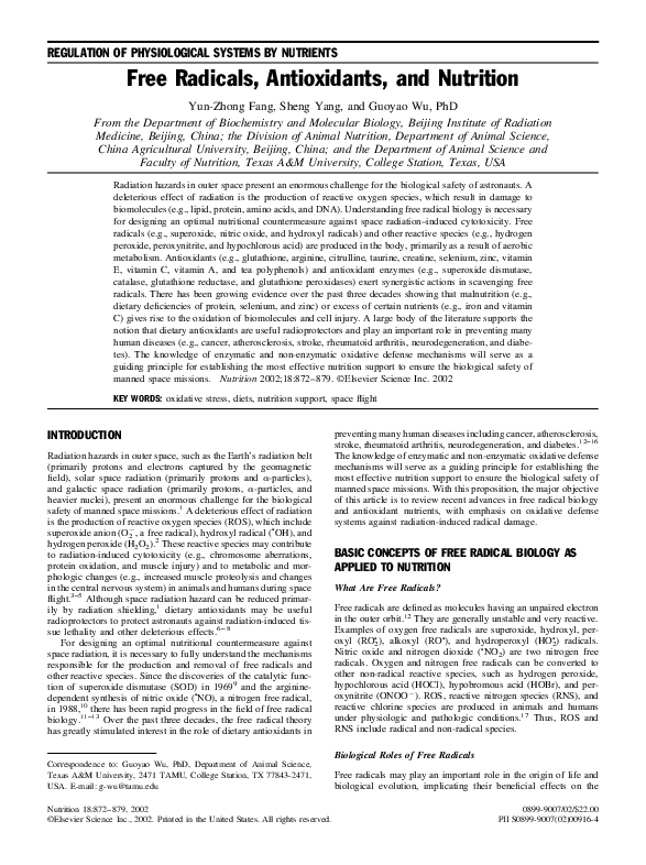 (PDF) Free radicals, antioxidants, and nutrition Sheng Yang