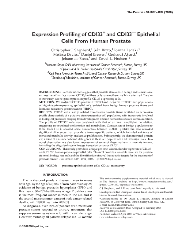 (PDF) Expression profiling of CD133 + and CD133 - epithelial cells from ...
