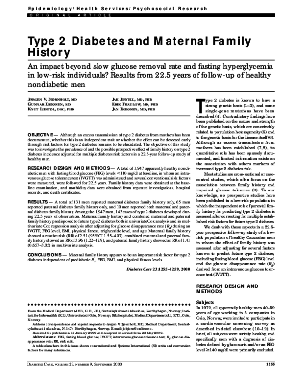 (PDF) Type 2 diabetes and maternal family history: an impact beyond ...