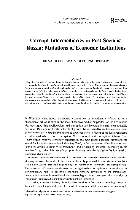 (PDF) Olimpieva I. & O. Pachenkov Corrupt Intermediaries in Post ...