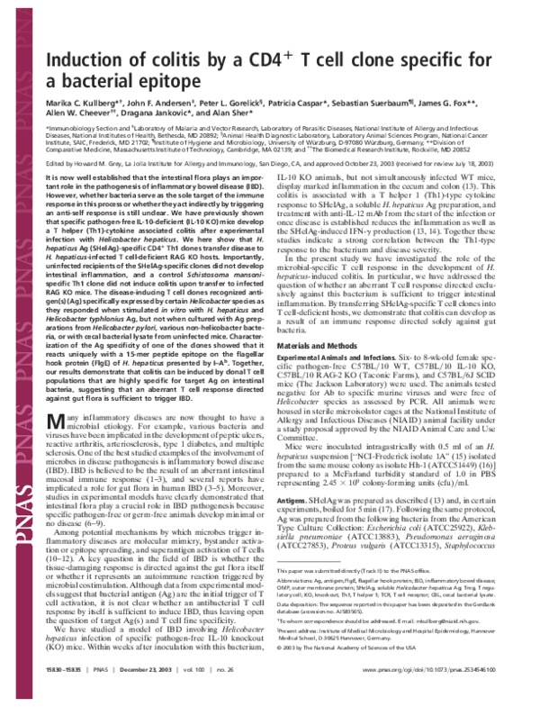 (PDF) Induction of colitis by a CD4+ T cell clone specific for a ...