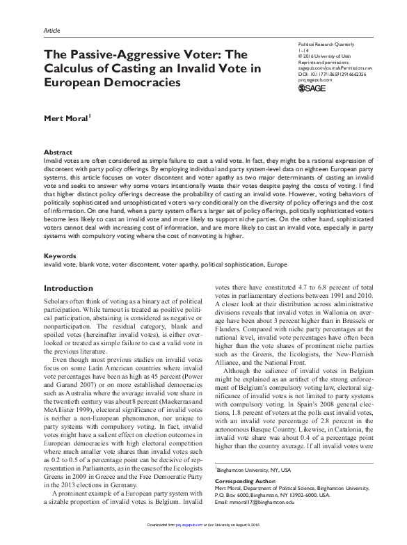 (PDF) The Passive-Aggressive Voter: The Calculus of Casting an Invalid ...