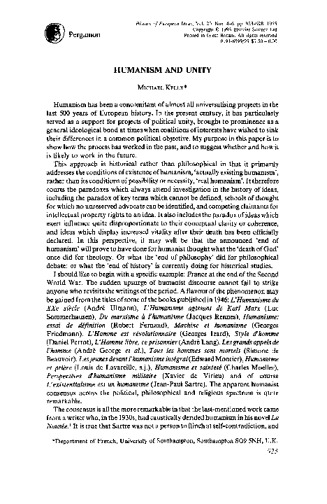 (PDF) Humanism and Unity