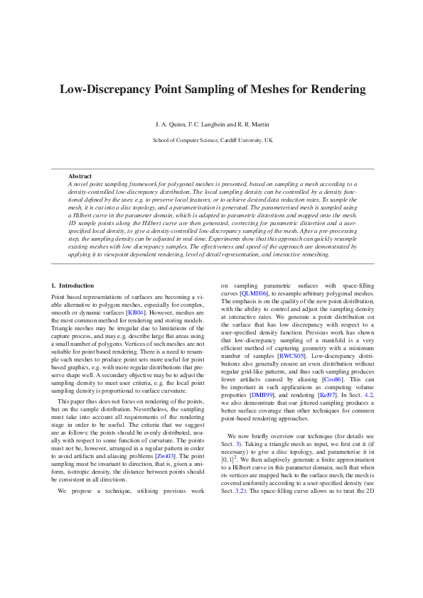 (PDF) Low-discrepancy point sampling of meshes for rendering