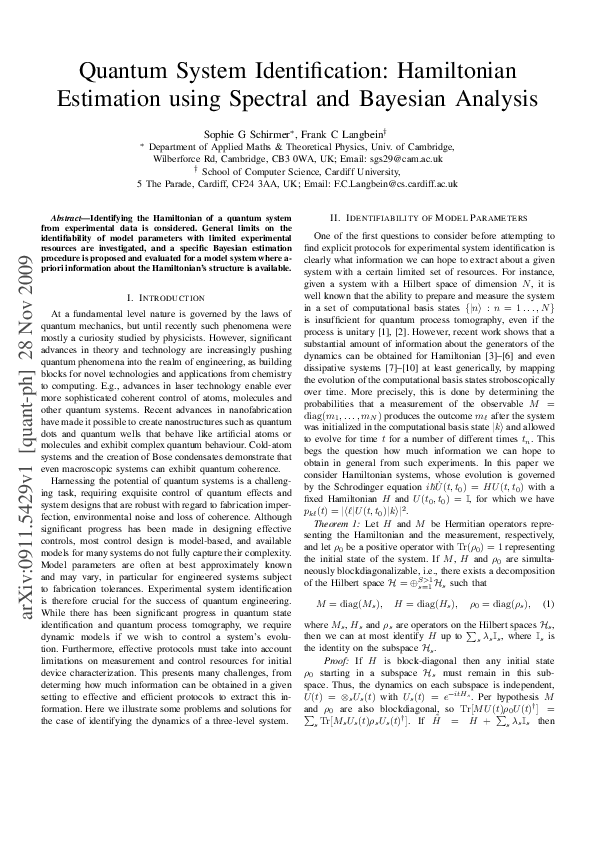 (PDF) Quantum System Identification: Hamiltonian Estimation using ...
