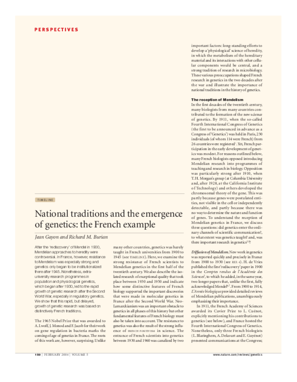(PDF) Timeline: National traditions and the emergence of genetics: the ...