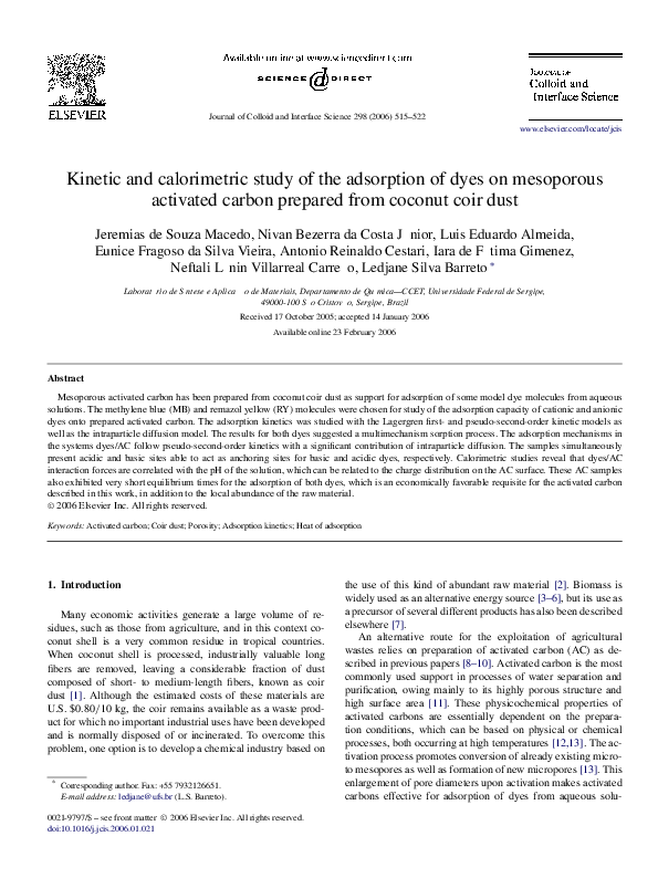 (PDF) Kinetic and calorimetric study of the adsorption of dyes on ...
