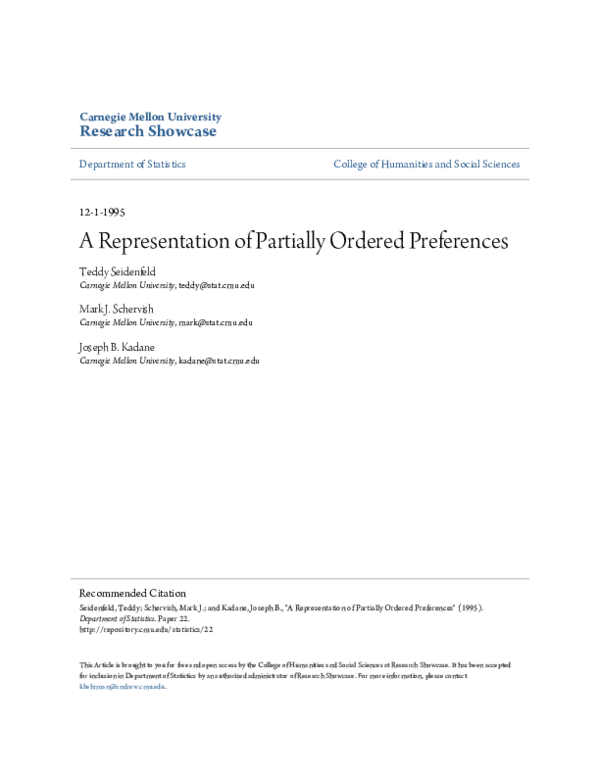(PDF) A representation of partially ordered preferences