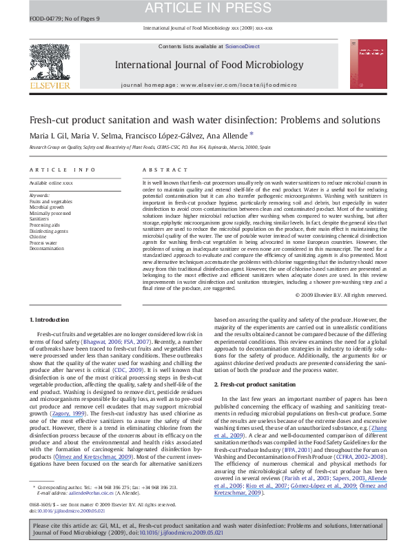 (PDF) Freshcut product sanitation and wash water disinfection