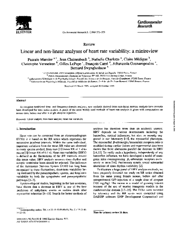 (PDF) Linear and non-linear analyses of heart rate variability: a ...