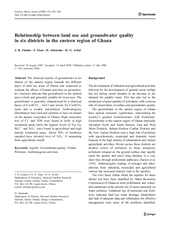 (PDF) Relationship between land use and groundwater quality in six ...