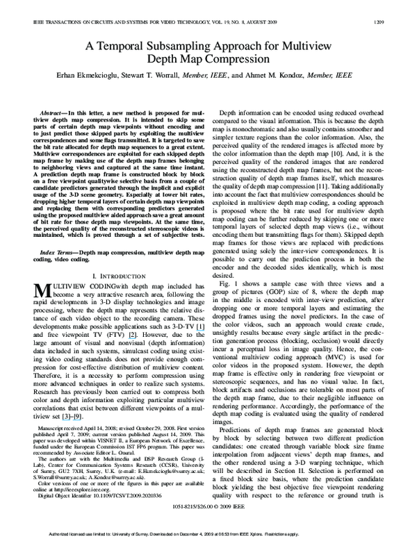 (PDF) A Temporal Subsampling Approach for Multiview Depth Map Compression