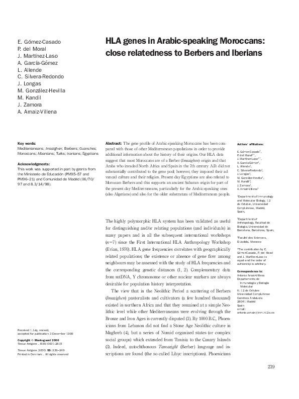 (PDF) HLA genes in Arabic-speaking Moroccans: close relatedness to ...
