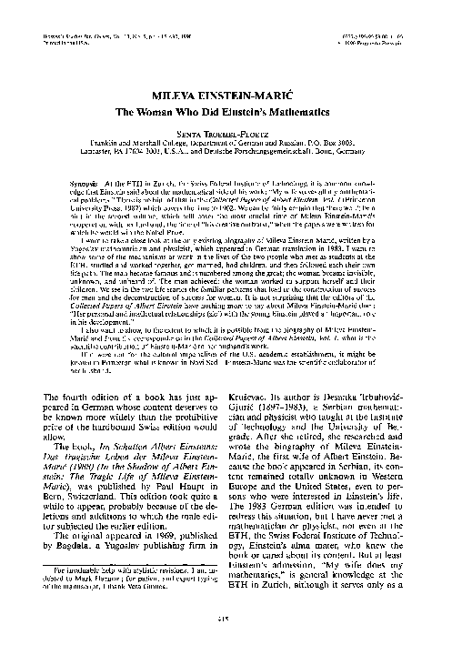 (PDF) Mileva Einstein-Maric The woman who did Einstein's mathematics