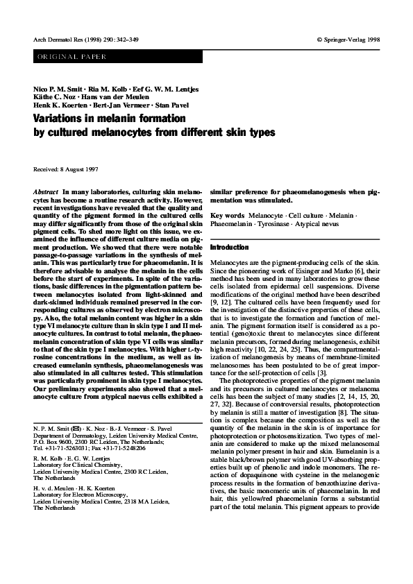 (PDF) Variations in melanin formation by cultured melanocytes from ...