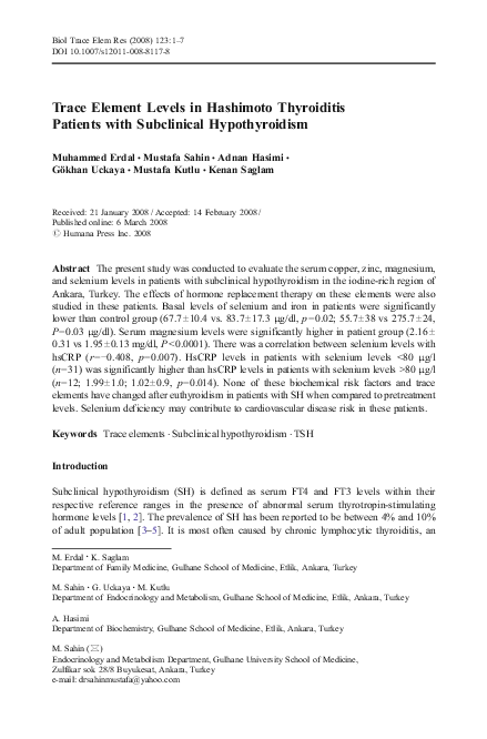 (PDF) Trace Element Levels in Hashimoto Thyroiditis Patients with ...