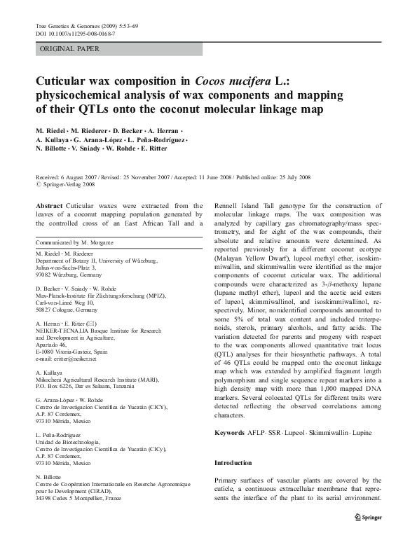 (PDF) Cuticular wax composition in Cocos nucifera L. physicochemical