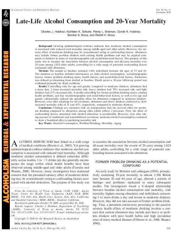 (PDF) Late-Life Alcohol Consumption and 20-Year Mortality