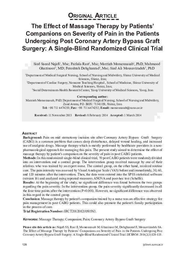 (PDF) The effect of massage therapy by patients' companions on severity ...
