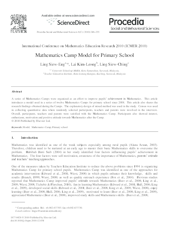 (PDF) Mathematics Camp Model for Primary School