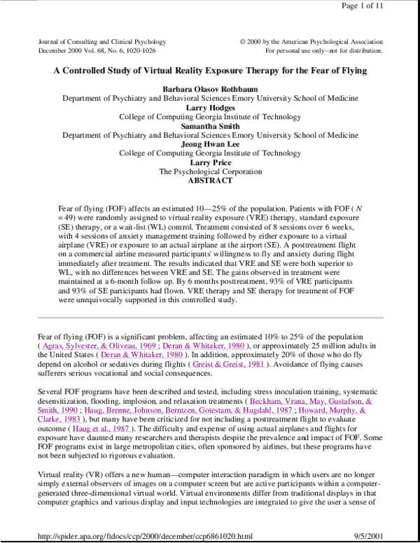 (PDF) A controlled study of virtual reality exposure therapy for the