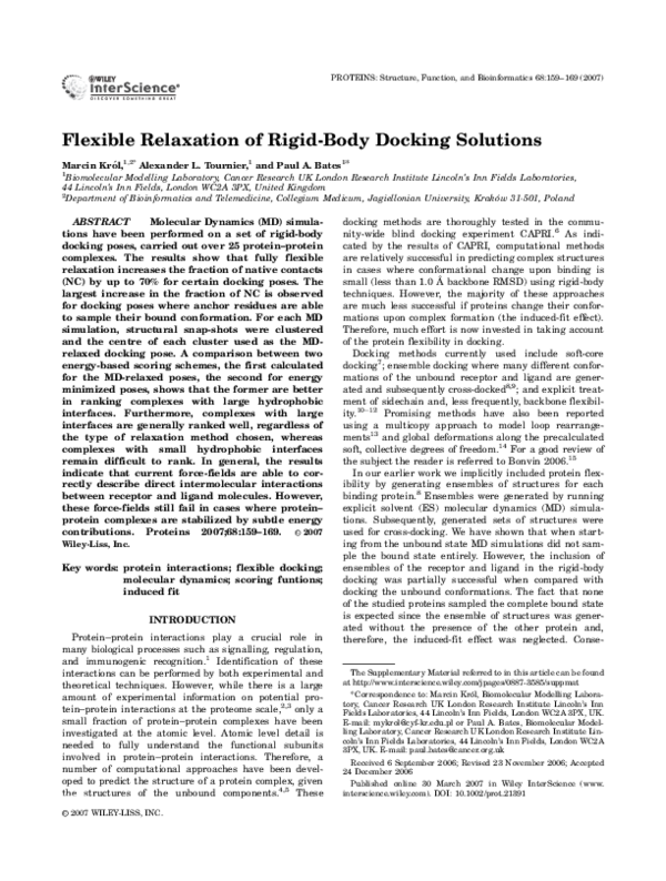 (PDF) Flexible relaxation of rigidbody docking solutions Alexander