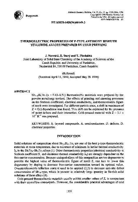(PDF) Thermoelectric properties of p-type antimony bismuth telluride ...