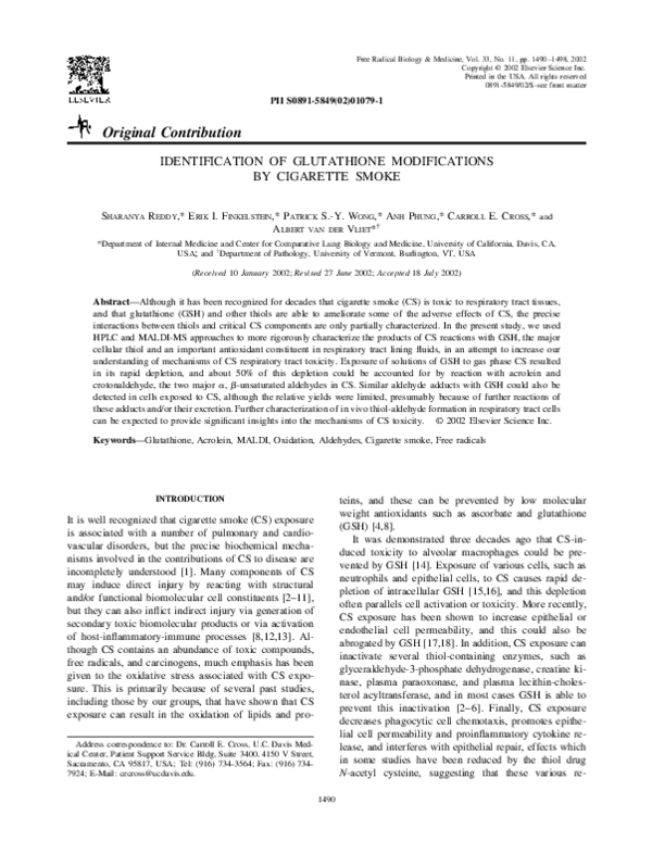 PDF) Identification of glutathione modifications by cigarette smoke