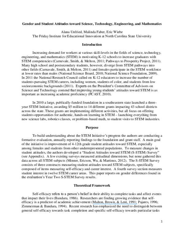 (PDF) Gender and Student Attitudes toward Science, Technology ...