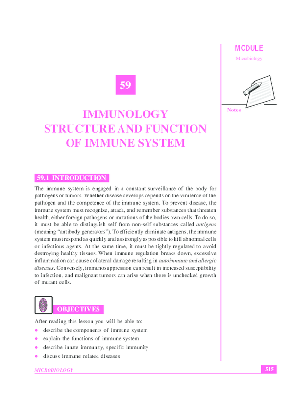 (PDF) 515 Immunology Structure and Function of Immune System