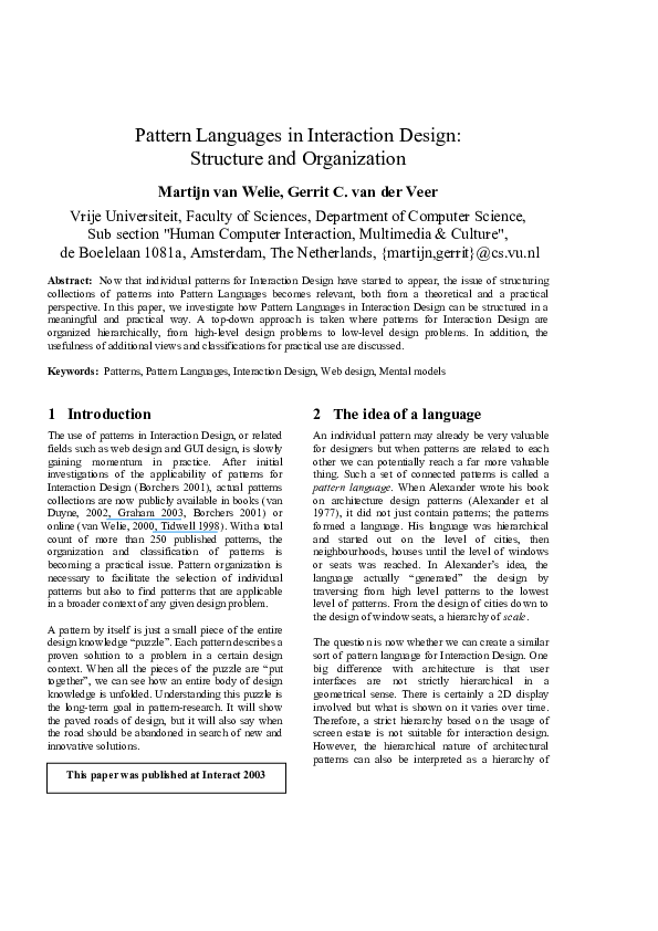 (PDF) Pattern Languages in Interaction Design