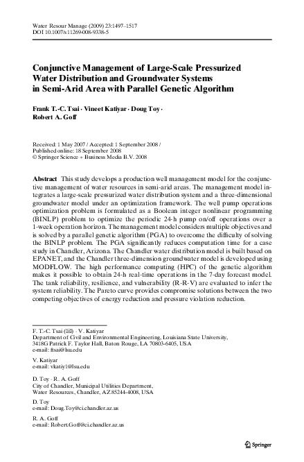 (PDF) Conjunctive Management of Large-Scale Pressurized Water ...