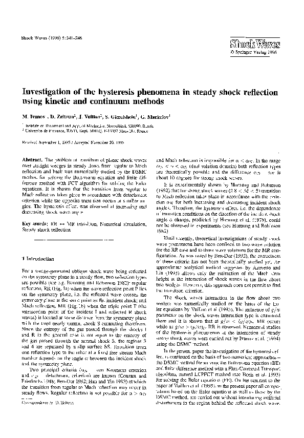 (PDF) Investigation of the hysteresis phenomena in steady shock ...