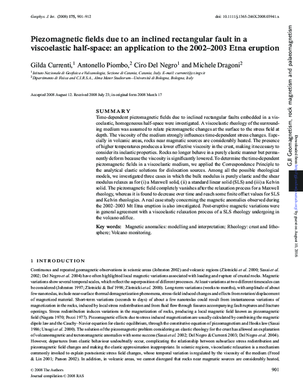 (PDF) Piezomagnetic fields due to an inclined rectangular fault in a ...