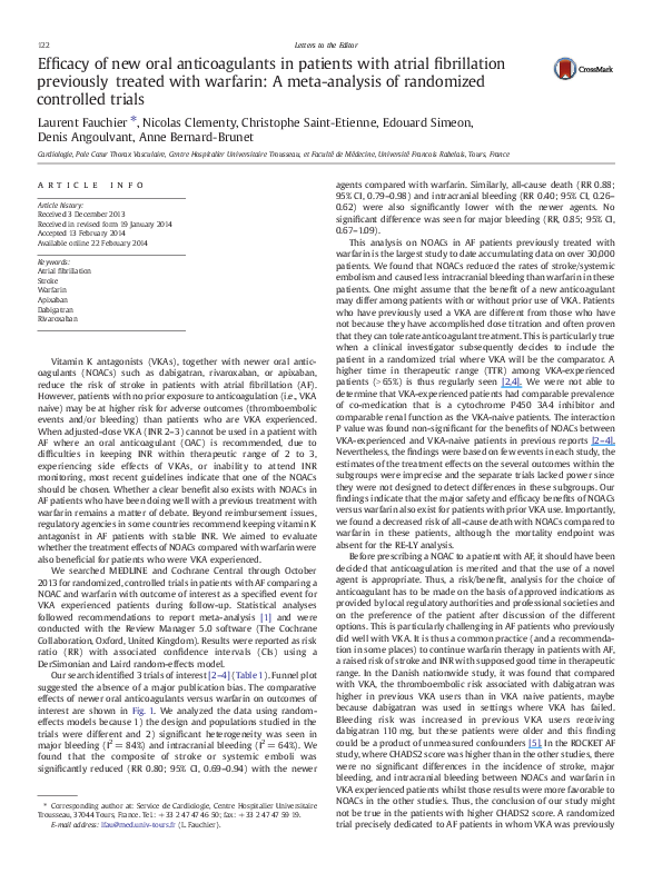(PDF) Efficacy of new oral anticoagulants in patients with atrial ...