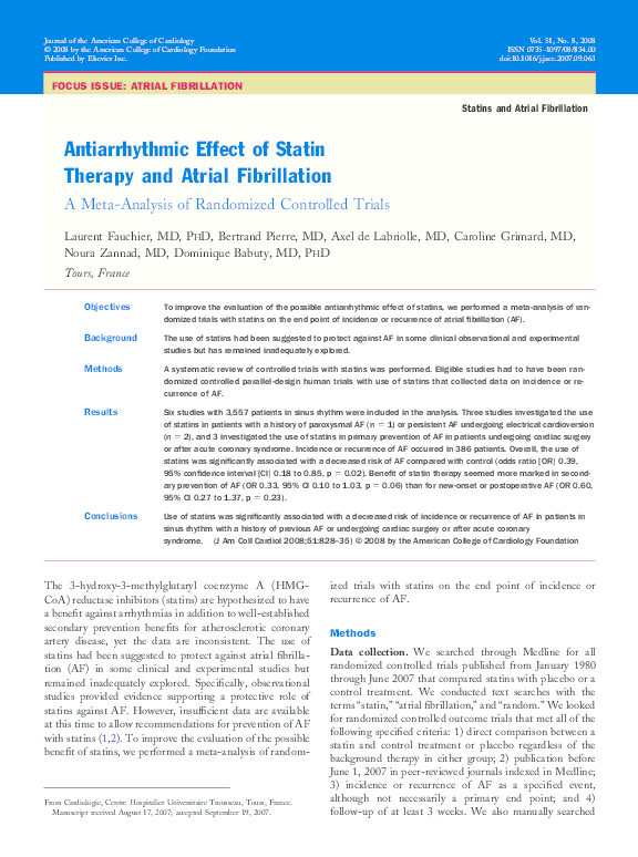 (PDF) Antiarrhythmic Effect of Statin Therapy and Atrial Fibrillation