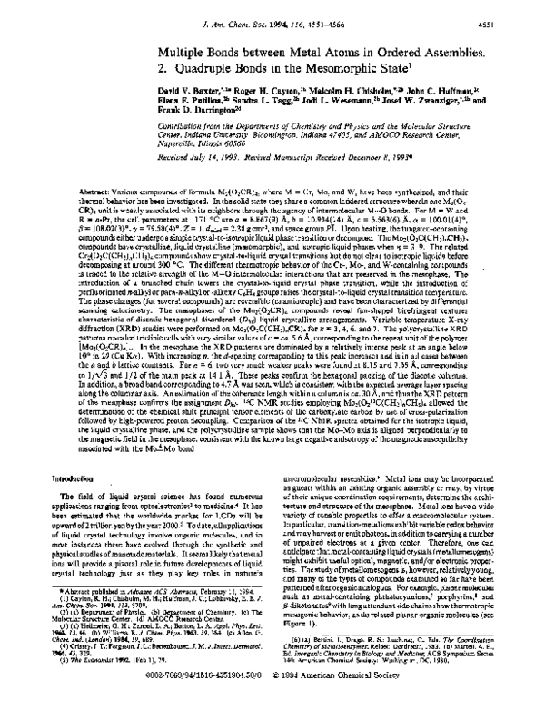 (PDF) Multiple Bonds between Metal Atoms in Ordered Assemblies. 2 ...