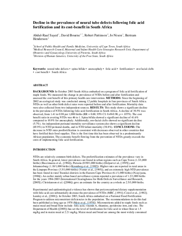 (PDF) Decline in the prevalence of neural tube defects following folic ...