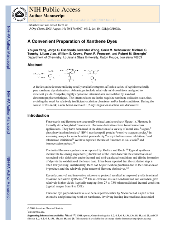 (PDF) A Convenient Preparation of Xanthene Dyes Frank Fronczek