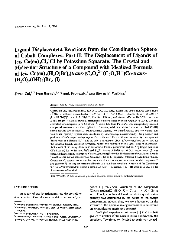 (PDF) Ligand displacement reactions from the coordination sphere of