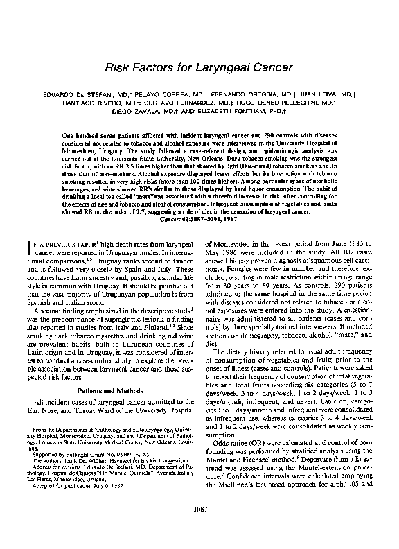 (PDF) Risk factors for laryngeal cancer