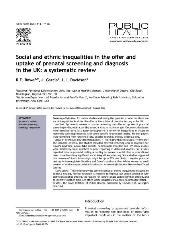 (PDF) Social and ethnic inequalities in the offer and uptake of ...