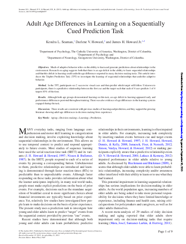 (PDF) Adult Age Differences in Learning on a Sequentially Cued ...